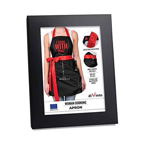 DIVinto Delantal de cocina para mujer con tapón y bolsillos, delantal para barbacoa, divertido regalo para mujeres y amantes del vino