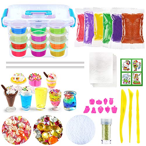 DIY Slime Kit, Slime DIY Toy para niños con 12 colores de barro de arcilla de cristal, 8 mini tazones de helado, 9 moldes de frutas, no tóxico Crystal Mud Plasticine Kids Toy