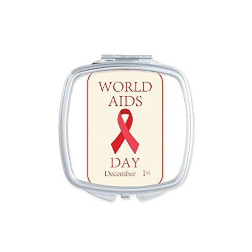DIYthinker Espejo de Bolsillo Compacto para Maquillaje, Portátil, Diseño de Símbolo de la Solidaridad con el SIDA del Mundo el 1 DE diciembre, Color Rojo, Ideal como Regalo
