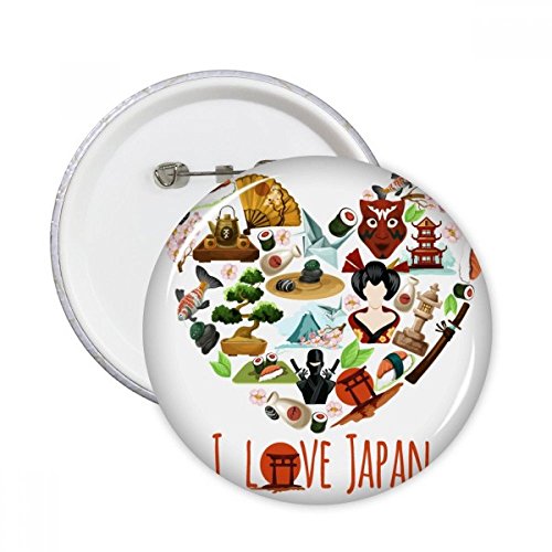 DIYthinker I Love Japan Sushi Sakura ejemplo de la ronda pernos insignia del botón del regalo de la decoración Ropa 5Pcs XXL Multicolor