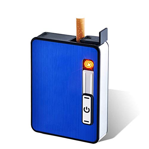 Dljyy Cigarrillos Caso de los encendedores, Cigarrillos Titular de Aluminio, Cigarrillos Caja de Metal portátil, 2 en 1 electrónico Recargable sin Llama a Prueba de Viento Encendedores