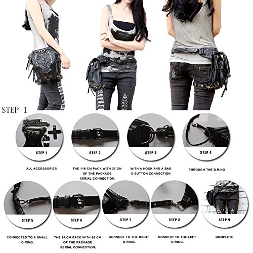 DM201605 Steampunk Bolsa de vapor Punk Retro Rock Gothic Hombro Gothic Riñonera Paquetes de estilo victoriano para mujeres y hombres + bolsa de pierna muslo
