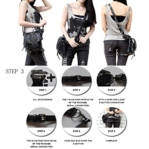 DM201605 Steampunk Bolsa de vapor Punk Retro Rock Gothic Hombro Gothic Riñonera Paquetes de estilo victoriano para mujeres y hombres + bolsa de pierna muslo