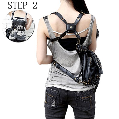 DM201605 Steampunk Bolsa de vapor Punk Retro Rock Gothic Hombro Gothic Riñonera Paquetes de estilo victoriano para mujeres y hombres + bolsa de pierna muslo