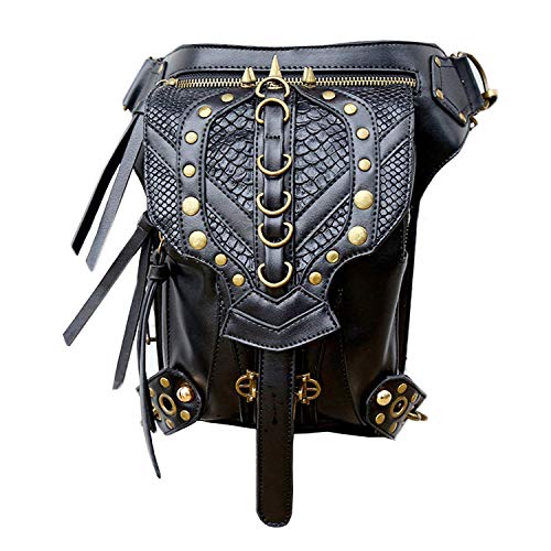 DM201605 Steampunk Bolsa de vapor Punk Retro Rock Gothic Hombro Gothic Riñonera Paquetes de estilo victoriano para mujeres y hombres + bolsa de pierna muslo