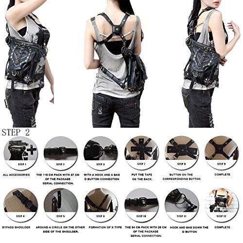 DM201605 Steampunk Bolsa de vapor Punk Retro Rock Gothic Hombro Gothic Riñonera Paquetes de estilo victoriano para mujeres y hombres + bolsa de pierna muslo