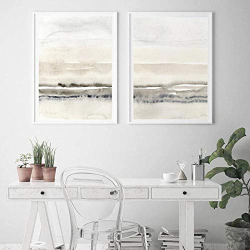 DMPro Pintura en Lienzo Beige y Gris Impresión en Acuarela Abstracta Cartel Minimalista Moderno Imágenes de Pared nórdicas Sala de Estar Decoración para el hogar 30x40cmx2 / sin Marco