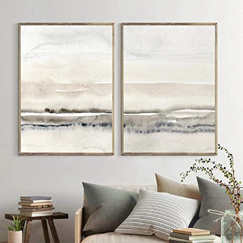 DMPro Pintura en Lienzo Beige y Gris Impresión en Acuarela Abstracta Cartel Minimalista Moderno Imágenes de Pared nórdicas Sala de Estar Decoración para el hogar 30x40cmx2 / sin Marco