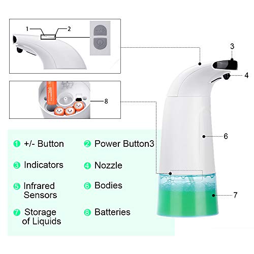 Dobee Dispensador de jabón automático, Espuma Dispensador Sensor de jabón Espuma sin Contacto Dispensador de Manos Dispensadores de 250 ml para baño, Cocina y baño