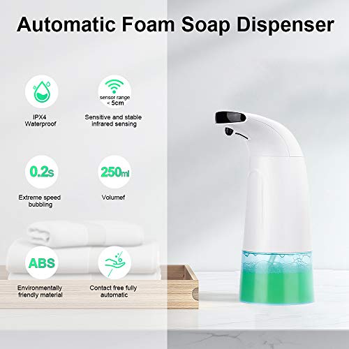 Dobee Dispensador de jabón automático, Espuma Dispensador Sensor de jabón Espuma sin Contacto Dispensador de Manos Dispensadores de 250 ml para baño, Cocina y baño