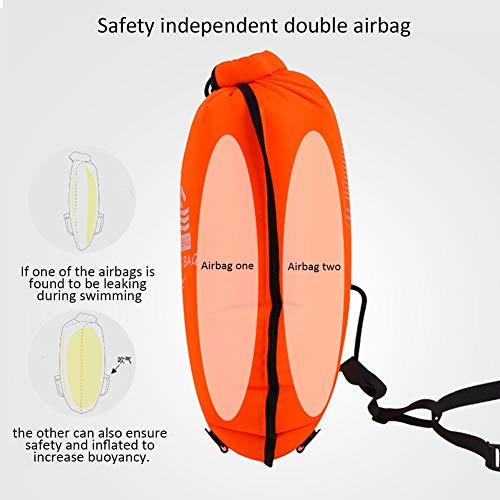 Doble flotante Airbags Swim Buoy Safety Tow Float, adultos inflables Snorkeling Airbags, Swim Boya para buceo Natación Seguridad Anti-ronquidos Almacenamiento Desgarro Nylon PVC Engrosado Desgaste