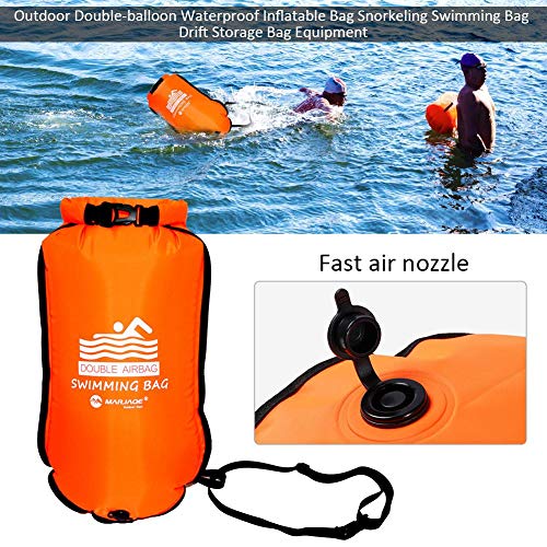 Doble flotante Airbags Swim Buoy Safety Tow Float, adultos inflables Snorkeling Airbags, Swim Boya para buceo Natación Seguridad Anti-ronquidos Almacenamiento Desgarro Nylon PVC Engrosado Desgaste
