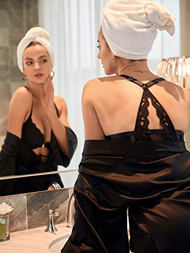 DOBREVA Sujetador Encaje Push Up Cierre Delantero con Aros para Mujer Negro 85AA