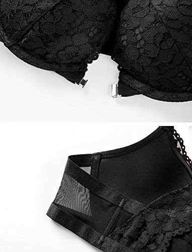 DOBREVA Sujetador Encaje Push Up Cierre Delantero con Aros para Mujer Negro 85AA