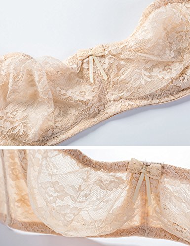 DOBREVA - Sujetador Encaje Sin Tirantes con Aros Invisible para Mujer Beige 100D