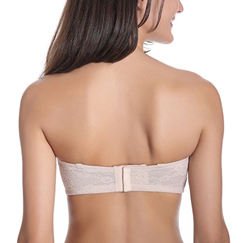 DOBREVA - Sujetador Encaje Sin Tirantes con Aros Invisible para Mujer Beige 100D