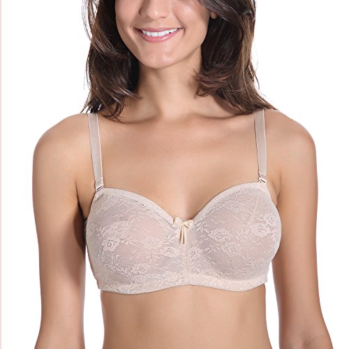 DOBREVA - Sujetador Encaje Sin Tirantes con Aros Invisible para Mujer Beige 100D
