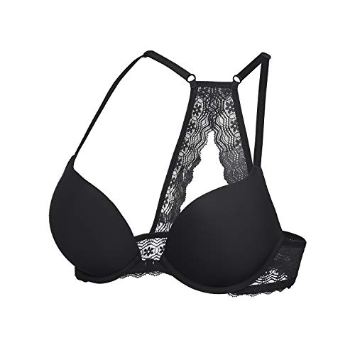 DOBREVA Sujetador Invisible Push Up con Aros con Relleno para Mujer Negro ES:85E (EU 70E)