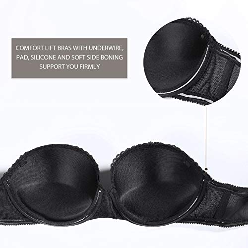 DOBREVA - Sujetador sin Tirantes con Push Up Sin Costuras para Mujer Negro 95C