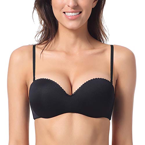 DOBREVA - Sujetador sin Tirantes con Push Up Sin Costuras para Mujer Negro 95E