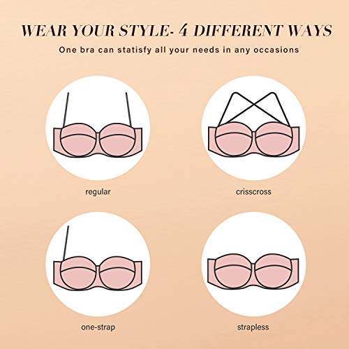 DOBREVA Sujetador sin Tirantes Encaje con Aros sin Relleno para Mujer Beige 100C