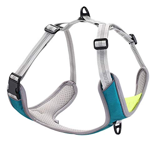 Dociote Arnés Perro - Transpirable y Ajustable Antitirones Chaleco con Lineas Reflectantes para Perros Grande y Mediano L Azul
