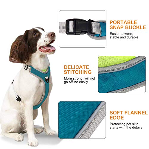 Dociote Arnés Perro - Transpirable y Ajustable Antitirones Chaleco con Lineas Reflectantes para Perros Grande y Mediano L Azul