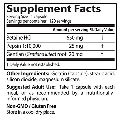 Doctor's Best Betaine HCl Pepsin & Gentian Bitters - 120 caps 120 unidades 140 g