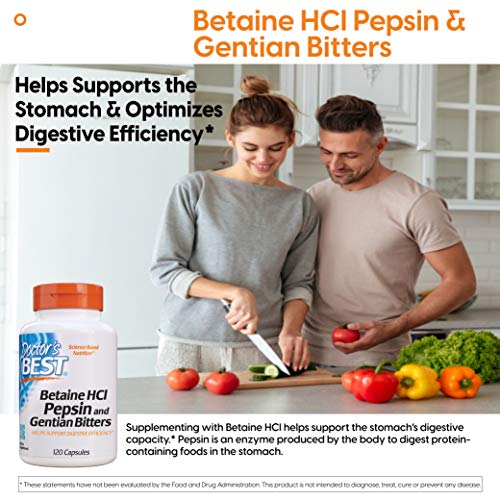 Doctor's Best Betaine HCl Pepsin & Gentian Bitters - 120 caps 120 unidades 140 g
