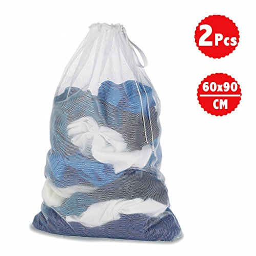 DoGeek Bolsas de Malla de Lavandería Bolsas de Lavado para Ropa Interior, Calcetines,Sujetadores, Camiseta，Ropa de Bebé (Blanco, 2 pcs)