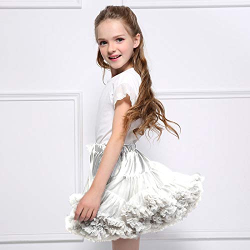 DoGeek Tutu Falda de Capas de Volantes Falda de Tul de Petticoat Tutú para Niñas Altura:130-140CM 8-10 años Blanco