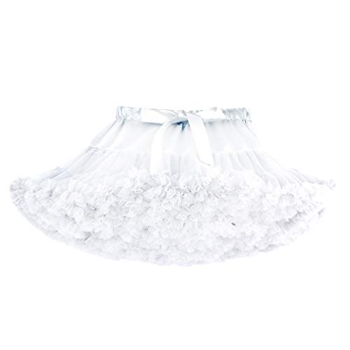 DoGeek Tutu Falda de Capas de Volantes Falda de Tul de Petticoat Tutú para Niñas Altura:130-140CM 8-10 años Blanco