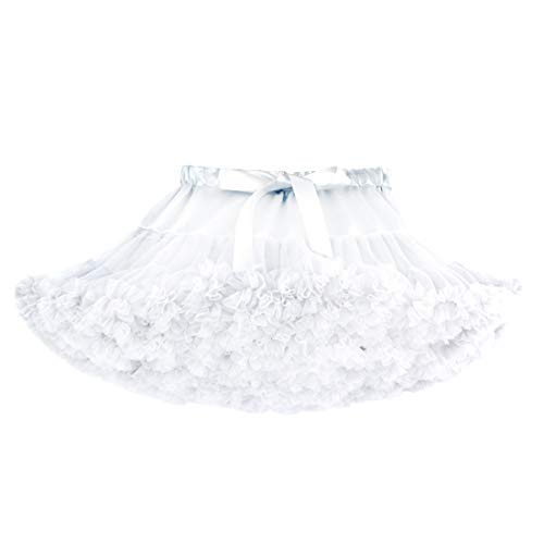 DoGeek Tutu Falda de Capas de Volantes Falda de Tul de Petticoat Tutú para Niñas Altura:130-140CM 8-10 años Blanco