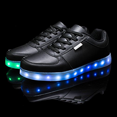 DoGeek Unisex Hombres Mujeres 7 Colores Light Up LED Zapatos Blanco Negro (Elegir 1 tamaño más Grande) (40 EU, 1 Negro)