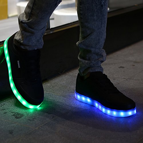 DoGeek Unisex Hombres Mujeres 7 Colores Light Up LED Zapatos Blanco Negro (Elegir 1 tamaño más Grande) (40 EU, 1 Negro)