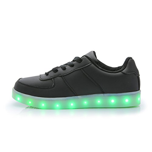 DoGeek Unisex Hombres Mujeres 7 Colores Light Up LED Zapatos Blanco Negro (Elegir 1 tamaño más Grande) (40 EU, 1 Negro)