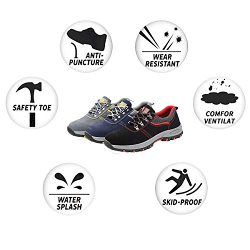DoGeek Zapato Seguridad Calzado Seguridad Hombre con Punta de Acero, Antideslizante Transpirables, Unisex, Azul, 45