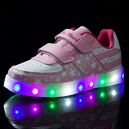 DoGeek Zapatos Led Niños Niñas Negras Blanco 7 Color USB Carga LED Zapatillas Luces Luminosos Zapatillas Led Deportivos para Hombres Mujeres (Elegir 4 tamaño más Grande)