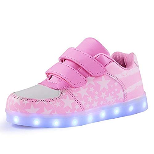 DoGeek Zapatos Led Niños Niñas Negras Blanco 7 Color USB Carga LED Zapatillas Luces Luminosos Zapatillas Led Deportivos para Hombres Mujeres (Elegir 4 tamaño más Grande)