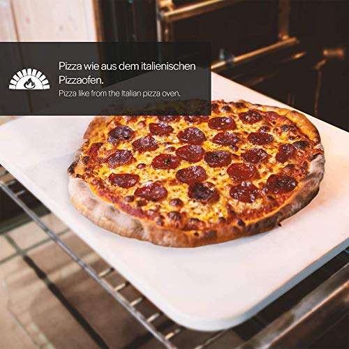 Dolce Mare® Pizza Stone - Piedra para Pizza de Cordierita Horno y la Parrilla - Ladrillo para Pizza crujiente como en el Caso de la Pizza Italiana - Incluye Deslizador para (Beige)