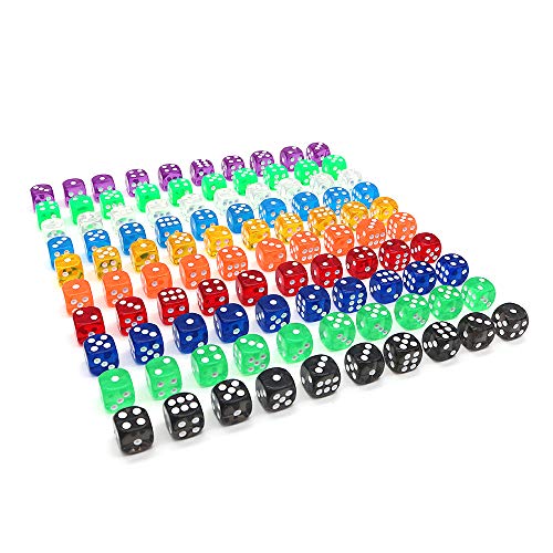 DollaTek 100 Piezas Juego de Dados de 6 Caras 10 Colores Diferentes Dados de acrílico de 16 mm