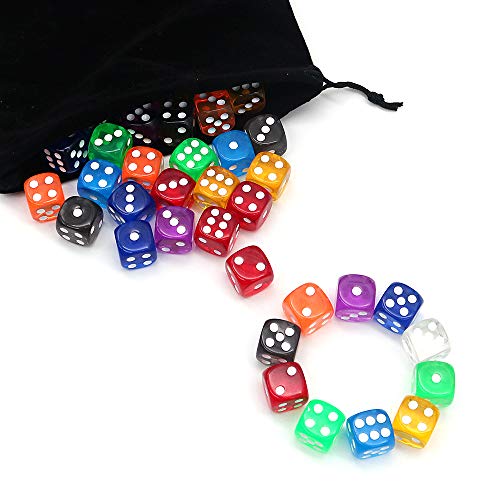 DollaTek 100 Piezas Juego de Dados de 6 Caras 10 Colores Diferentes Dados de acrílico de 16 mm