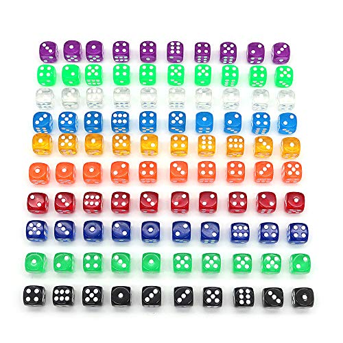 DollaTek 100 Piezas Juego de Dados de 6 Caras 10 Colores Diferentes Dados de acrílico de 16 mm
