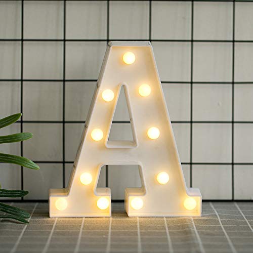 DON LETRA Letras Luminosas Decorativas, Decoración para el Hogar, Luces LED, Letras del Alfabeto A-Z, Altura de 22cm, Color Blanco - Letra A
