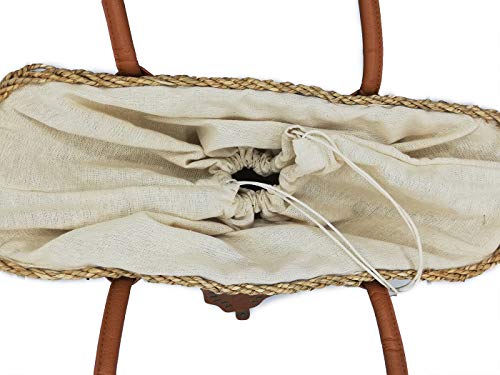 DONATZELLI Bolso De Verano Mujer Capazo Mimbre Trenzado Seagrass Forro Interior Cierre Cordón Seguro Shopper Paja Grande Compras Viaje Asas Hombro Vacaciones Uso Diario 48x29x16
