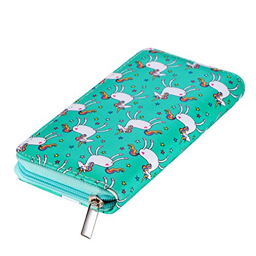 DonDon Cartera Monedero para Mujer señora con Cremallera Unicornios y Estrellas