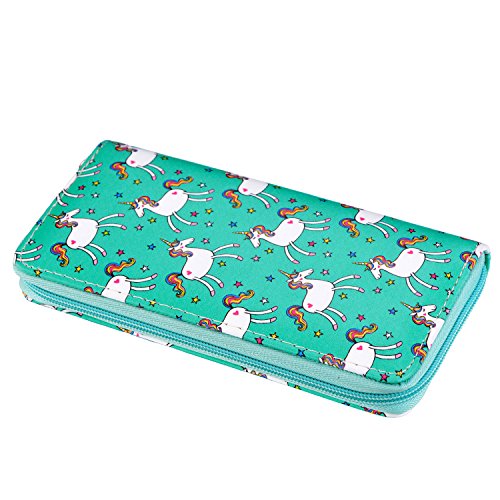 DonDon Cartera Monedero para Mujer señora con Cremallera Unicornios y Estrellas