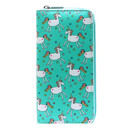 DonDon Cartera Monedero para Mujer señora con Cremallera Unicornios y Estrellas
