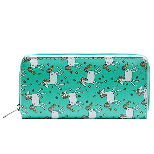 DonDon Cartera Monedero para Mujer señora con Cremallera Unicornios y Estrellas