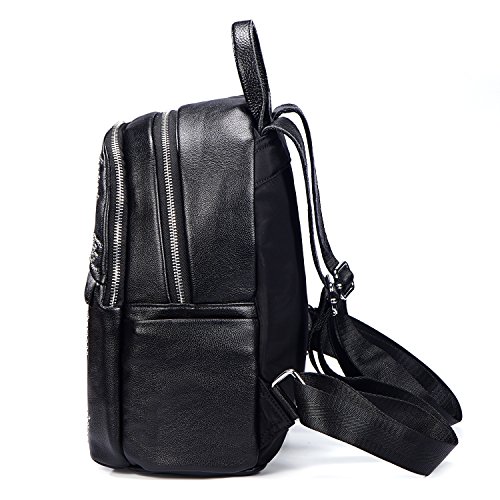 DonDon Mujeres Mochila de Piel PU con Remaches Estrella Statement Negro